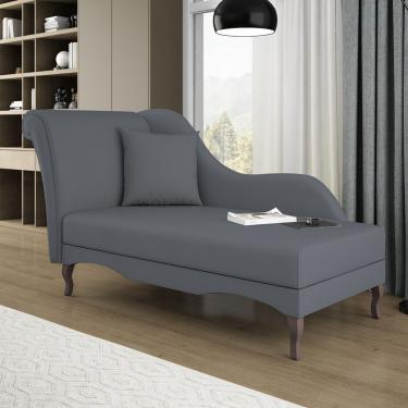 Imagem de Divã Recamier Chaise Longue Valentina Clássico Com Pés De Madeira Suede Cinza - Desk Design