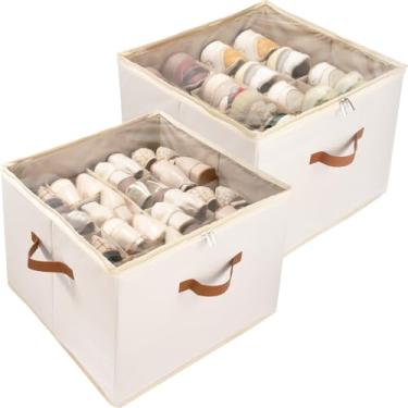 Imagem de Fuonsyn Pacote com 2 organizadores de sapatos, caixa de armazenamento de sapatos com capa transparente, divisórias ajustáveis para 16-32 pares de caixas de sapatos, organizador de zapatos, bege