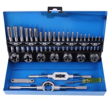 Imagem de Tnfeeon Conjunto de Chave de Torneira de Liga de Aço Ajustável para Reparo de Rosca de Precisão, M3 a M12, Perfeito para Manutenção de Veículos e Máquinas, Inclui 21 Torneiras e 7 Matrizes para