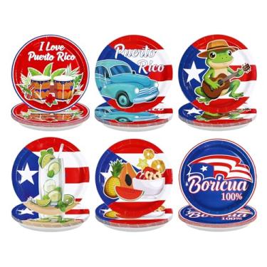 Imagem de 60 peças de pratos de papel de Natal de Porto Rico, 23 cm, prato de sobremesa porto-riquenho descartável, coqui, sapo, bandeira, decoração de festa para Natal, dia dos três reis, ano novo, festival de