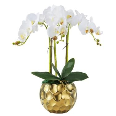 Imagem de LMJYU Orquídeas Artificiais com Vaso de Cerâmica Galvanizado Flores Phalaenopsis Artificiais 40 cm * 48 cm Flor Artificial Falso Floral