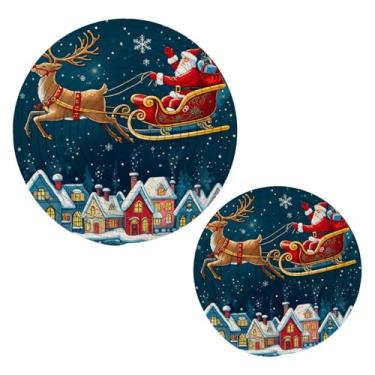 Imagem de Wassud Conjunto de trivet de cena de Natal de inverno para pratos quentes, suportes redondos de algodão, almofadas quentes, porta-copos elegantes, decoração de cozinha e acessórios, 2 peças