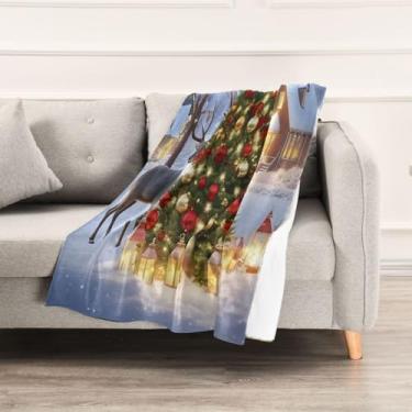 Imagem de Wassud Cobertores e mantas de Natal 152 x 228 cm, árvore de Natal com cobertor de veado para sofá, cobertor quente aconchegante de lã de pelúcia para cama, sofá, cadeira, decoração de casa