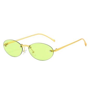 Imagem de Óculos de Sol Ovais Sem Aro Femininos com Lentes Transparentes Estilo Oceano, Proteção UV400, Rebites, Estilo Punk Masculino para Esportes ao Ar Livre, Corrida e Ciclismo, Verde