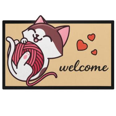 Imagem de Tapete Capacho Decorativo para Porta de Entrada, Poliéster Emborrachado, 60x40cm, Antiderrapante e Resistente, Durável e Decorativo, (GATO)