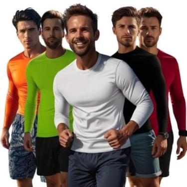 Imagem de Kit c/5 Camisetas PROTEÇÃO SOLAR UV50+ Masculina ML Térmica Fitness Academia Corrida Praia 1026-Masculino