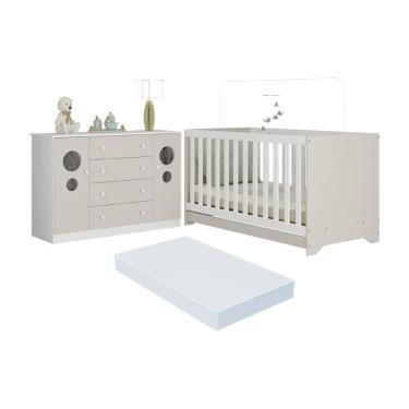 Imagem de Berço Americano 3 em 1 com Colchão Incluso e Cômoda 2 Portas 4 Gavetas Pirulito Multimóveis MP4719