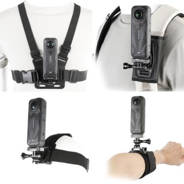 Imagem de PellKing Kit de acessórios para Insta360 X5, alça de cabeça de montagem no peito, clipe de alça de pulso, adaptador giratório de 360° + suporte magnético de liberação rápida para câmera Insta360 One