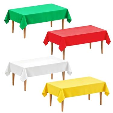 Imagem de Klmnop Conjunto de toalha de mesa de plástico descartável de Natal de 4 cores - capa de mesa retangular vermelha, verde, branca, amarela, retangular, impermeável, 137 x 272 cm, para Natal, aniversário