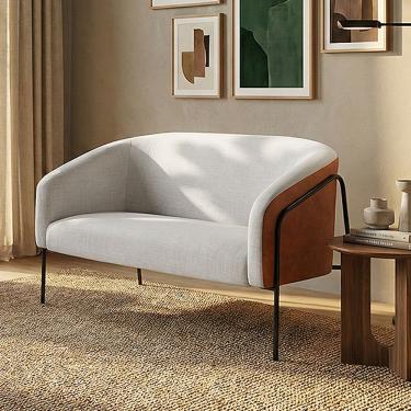 Imagem de Sofá 2 Lugares Stella Industrial Alta Preta Sintético PU Nozes Linho Cinza D03 - D'Rossi