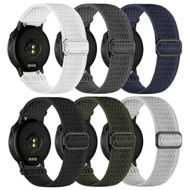 Imagem de Farluya Pacote com 6 pulseiras esportivas de nylon elástico compatíveis com Garmin Vivoactive 5/6/3 de 20 mm, macias, respiráveis e ajustáveis para Garmin Venu Sq 2/2 Plus/Venu/Forerunner 55/165/245