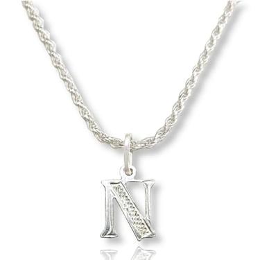 Imagem de Colar Cordão Baiano Prata Maciça 925 C/Pingente Letra (N)