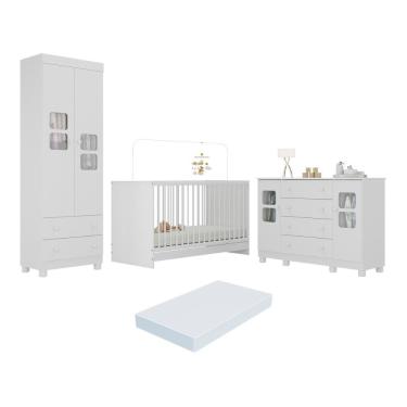 Imagem de Quarto De Bebê Completo Com Berço 3 Em 1 Com Colchão Incluso Sol Multimóveis MP4546 Branco