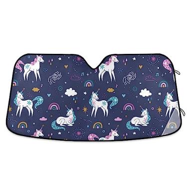 Imagem de Bloqueador solar de carro com nuvem arco-íris unicórnios, protetor solar dobrável, proteção UV protetor solar de janela de carro dobrável para carro, acessórios de carro