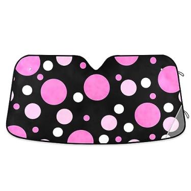 Imagem de Para-sol de para-brisa de carro de bolinhas rosa, persianas de janela de carro, protetor solar para para-brisas de carro, acessórios de resfriamento de carro