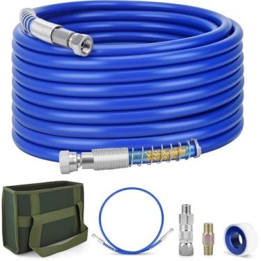 Imagem de Mangueira de pulverizador de tinta sem ar de 1,2 m x 1/10.2 cm, kit de mangueira de spray de tinta sem ar de alta pressão com mangueira de chicote de 1,2 m, conector de mangueira de 1/10.2 cm, junta