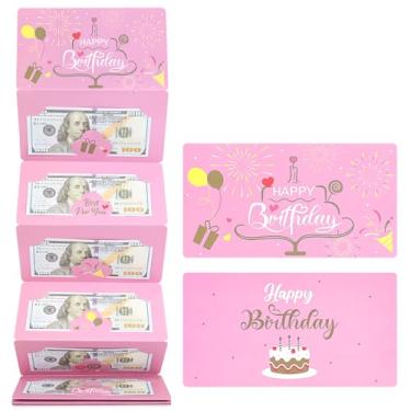 Imagem de Porta-dinheiro de aniversário, porta-cartões de presente com 10 compartimentos, presentes de aniversário para homens, mulheres, meninas, meninos, envelopes surpresa para dinheiro, rosa