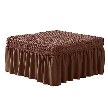 Imagem de NIDITW Capa otomana marrom elástica Seersucker com saia retangular de armazenamento otomano capa protetora de móveis com textura de bolha 3D para apoio para os pés (marrom)