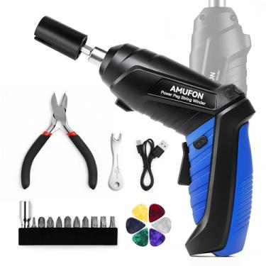 Imagem de Enrolador de cordas elétrico de 200 RPM, afinador de corda automático recarregável para instrumento de cordas, conjunto de ferramentas de guitarra com luz LED, cortador de cordas, extrator de pino de