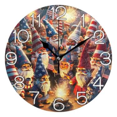 Imagem de Relógio de parede analógico decorativo funky alimentado por bateria relógio de sala de aula, decoração de parede de sala de estar moderna, gnomos fofos, dia da independência, 25 cm, ponteiros pretos