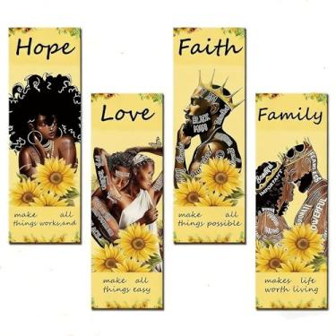 Imagem de TYFYO 3 peças de arte de parede afro-americana - Casal de homem negro com fotos de pôsteres de girassol, citações motivacionais, decoração romântica de quarto sem moldura 24 x 10 cm