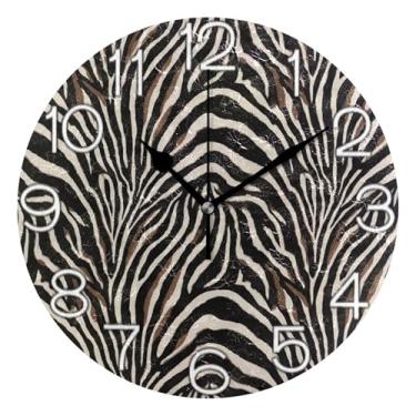 Imagem de GAIGEO Relógio de parede decorativo analógico redondo sem tique-taque silencioso relógio de cozinha rústico, decoração de parede de sala de estar moderna, listras zebra preto clássico, 25 cm