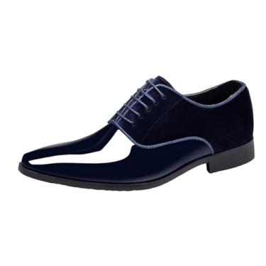Imagem de Tênis masculino fashion casual verão cor sólida negócios formal sola macia sapatos de couro, Azul-royal escuro, 39