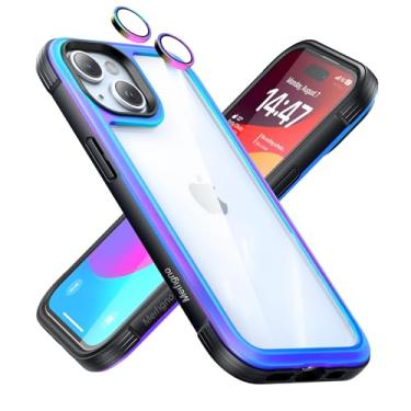 Imagem de Meifigno Série Rainbow projetada para iPhone 15, [proteção de grau militar 3X], com 2 protetores de lente de câmera individuais e moldura de alumínio, capa à prova de choque projetada para iPhone 15