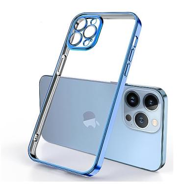 Imagem de AMAZFCCY Capa revestida para iPhone 15 Plus de 6,7 polegadas, moldura de luxo transparente transparente com protetor de lente de câmera, capa fina e leve para Apple iPhone 15 Plus 2023 (azul)