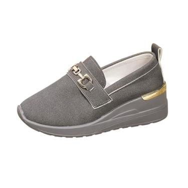 Imagem de Sandália feminina fashion casual primavera e verão confortável fivela de metal fundo grosso salto plataforma bico redondo bico fechado sandálias, Cinza, 36