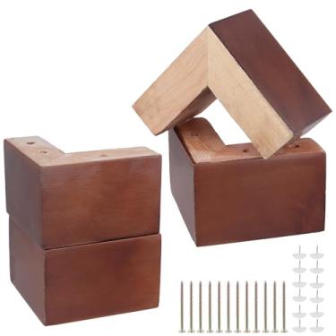 Imagem de SENJEOK Pacote com 4 pernas para móveis de madeira em forma de L, elevador de cama de madeira de 10 cm de altura para sofá, cômoda, mesa, 14 x 5 x 10 cm, marrom nogueira