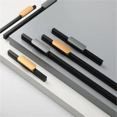 Imagem de Puxadores de armário de cozinha dourados pretos para porta de guarda-roupa puxador de porta de armário puxadores de gaveta ferragens de móveis modernos 1 peça (ouro preto 96 mm)