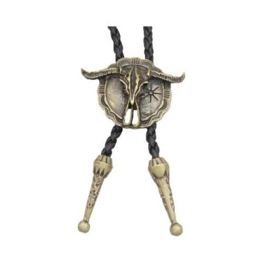 Imagem de Gravata Bolo De Couro Com Caveira Longhorn Vintage Para Homens E Mulhe