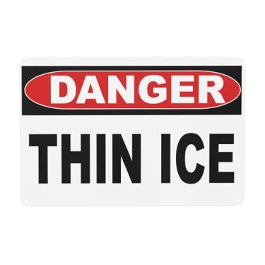 Imagem de Man Cave Decor Sinal de aviso perigo fino sinal de gelo, poste para segurança durante o mau tempo de inverno sinal de estrada sinal de negócios 20 x 30 centímetros alumínio metal latão placa vintage