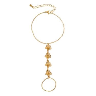 Imagem de Pulseira de corrente de mão de flor boêmia para mulheres, banhada a ouro, delicada, floral, com elos ajustáveis, anéis de dedo empilháveis, pulseiras modernas, joias modernas