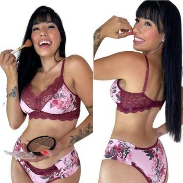 Imagem de Conjunto Lingerie Sutiã Sem Bojo Floral Renda Microfibra Top - Mi Amor