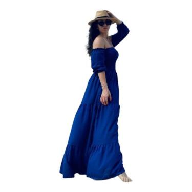 Imagem de Vestido Longo Ciganinha com Lastex Ombro a Ombro Manga Fofa Liso - Din