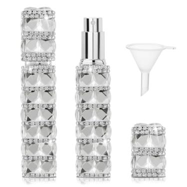 Imagem de TTOYOUU Atomizador de perfume de viagem recarregável, mini frascos de perfume de strass de 12 ml, vazio, recarregável, pulverizador atomizador de viagem com funil, 1 peça, prata, 0.4 Ounces