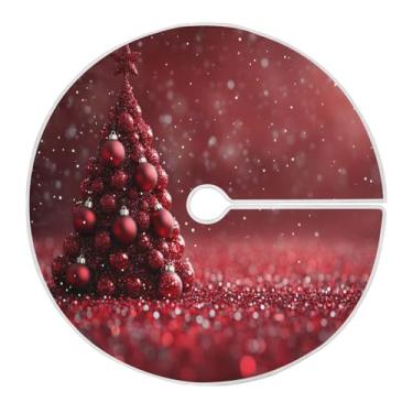Imagem de Blueangle Saia de poliéster macio com bolas de cor vermelha de 118 cm para decoração de árvore de Natal (418)