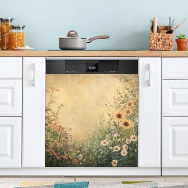 Imagem de SEHANY Capa magnética colorida de campo silvestre para lava-louças, adesivos magnéticos decorativos antiarranhões para painel de geladeira e lava-louças, decoração de flores de fazenda de cozinha