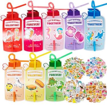 Imagem de Vales-presente de Dia dos Namorados para crianças, presentes de troca de sala de aula, cartões de garrafa de água dos namorados, canudos, com adesivos, dia dos namorados, troca escolar, presentes