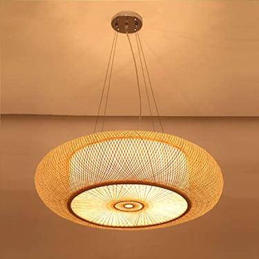 Imagem de Luminária pendente retrô de bambu, soquete E27, luminária de teto em rattan natural, estilo vintage, com cúpula de madeira trançada, ideal para sala de jantar, quarto, restaurante, sala de c