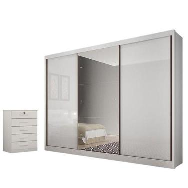 Imagem de Guarda Roupa Casal Sonetto com Espelho e Gaveteiro Suiça Neve - Novo H