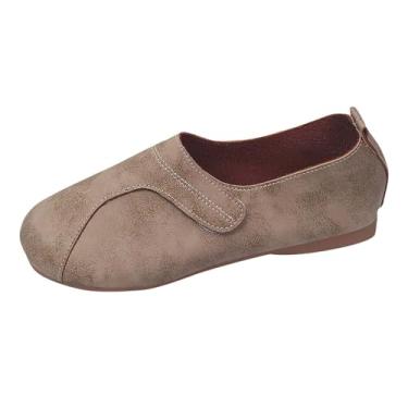 Imagem de Sapato feminino casual de cor sólida bico redondo confortável respirável para tendência de outono, Bege, 34