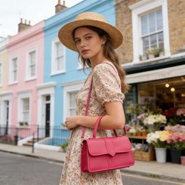 Imagem de Bolsa tiracolo média vermelha rosa, cor sólida, simples, casual, moda, bolsa de ombro, bolsa de mão leve e elegante para mulheres, viagens e férias