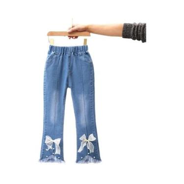 Imagem de Calças Jeans Com Cintura Elástica Para Meninas, Calças Flare Em Denim 
