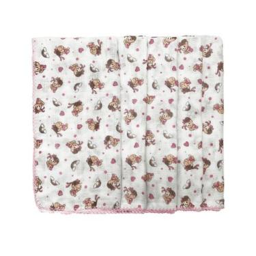 Imagem de Kit 5 Fralda Da Turma Da Monica 70X70Cm Com Crochê Rosa - Dugu