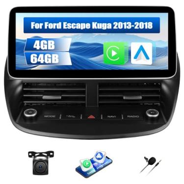Imagem de [4G + 64G] Android 13 estéreo para carro para Ford Kuga 2013-2018 com carro sem fio CarPlay Android Auto, rádio automotivo com tela sensível ao toque de 12,3 polegadas com link espelhado, controle de