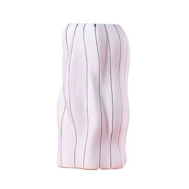 Imagem de Vaso de cerâmica de linhas simples, vaso de flores de cerâmica para casa, ornamentos de decoração de sala de estar, vasos de flores