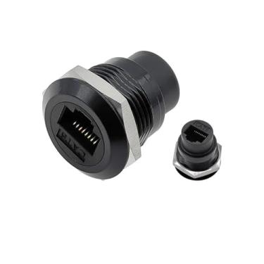 Imagem de 1 unidade de módulo de soquete redondo de metal tipo D RJ45 reto através de rede USB2.0 USB3.0 conector painel montagem HDMI CAT6 (CAT6 preto)